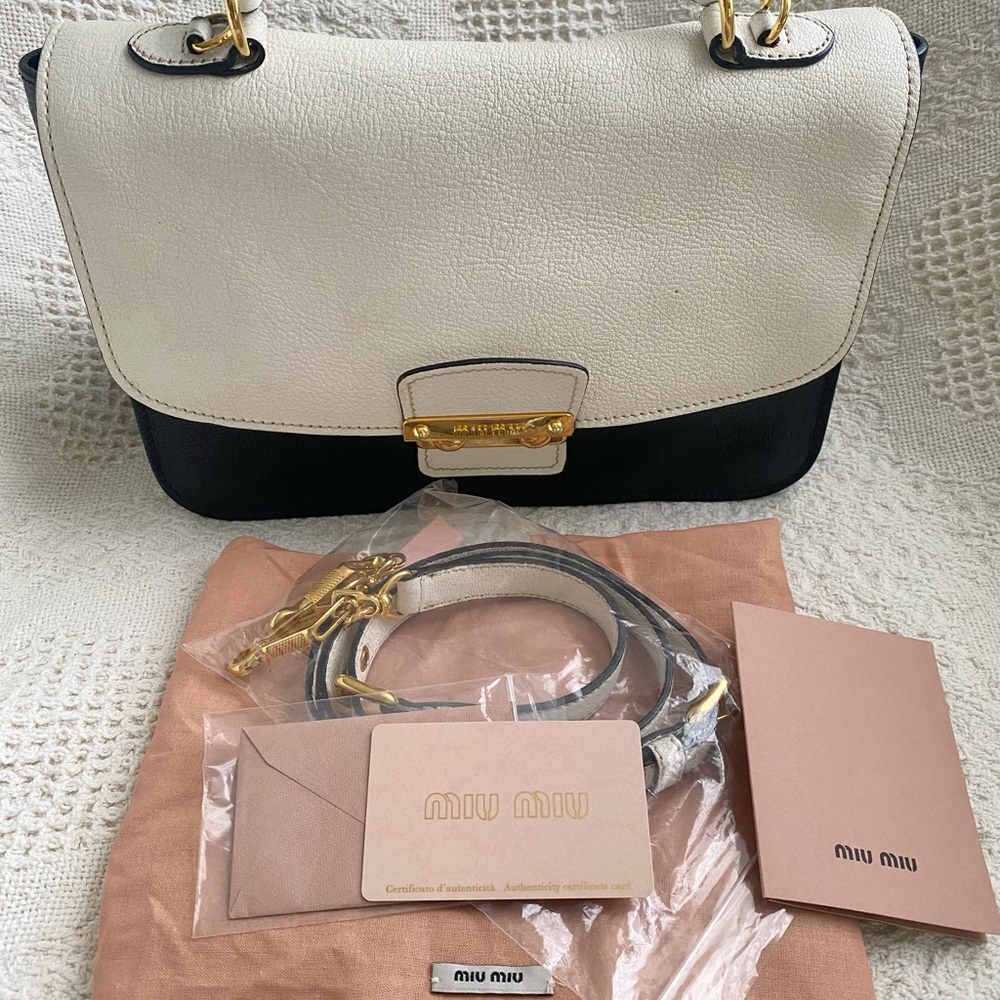 ✅💯Authentic Miu Miu Black and white leather shoulder and hand Bag